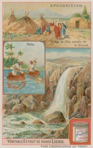 Uma Cachoeira do Rio Kabul com Pescadores e uma Vila Tribal Nomaidic em Helmand de European School