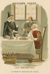 Um médico dizendo a um homem o que ele deveria comer de European School