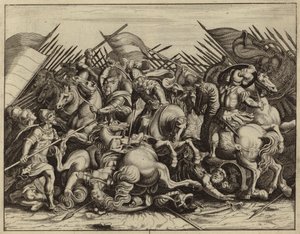Alexandre lutando contra Demetrius e Jonathan lutando contra Appolonius (gravura) de European School