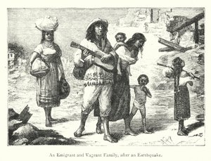 Uma família de emigrantes e vagabundos, depois de um terramoto (gravura) de European School