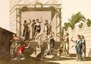 Antigos Romanos executando os Ritos de Ísis, Pompeia (gravura colorida) de European School
