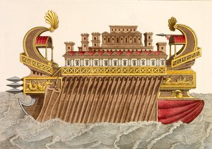 Navio de guerra antigo (gravura colorida) de European School
