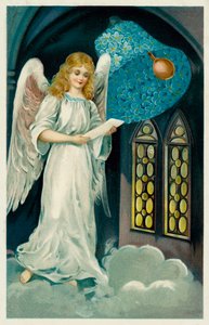Anjo e sino de flores (cromolitho) de European School