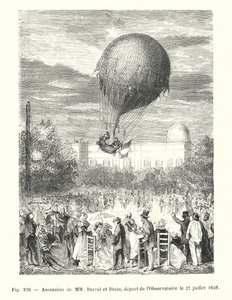 Ascensão de MM Barral e Bixio, saída do Observatório em 27 de julho de 1850 (gravura) de European School