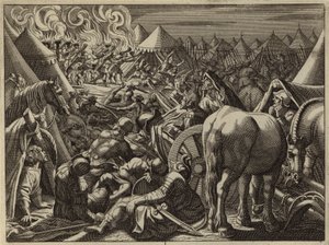 Ataque ao campo de Midian pelos 300 soldados escolhidos por Gideon (gravura) de European School