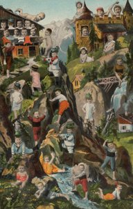 Bebés nas montanhas (litografia a cores) de European School