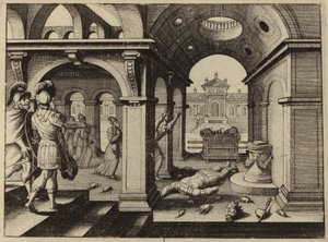 Arca da Aliança capturada no Templo Filisteu de Dagon (gravura) de European School