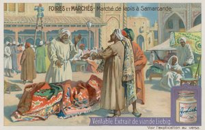 Mercado de tapetes em Samarkand de European School