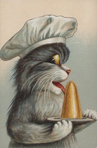 Gato com uma sobremesa (cromolitografia) de European School