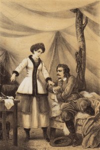 Catarina I da Rússia a dizer a Pedro o Grande: "Escreve, será a tua salvação" (litho) de European School