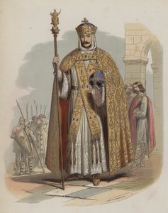 Carlos Magno, rei franciscano e imperador romano santo (gravura colorida) de European School