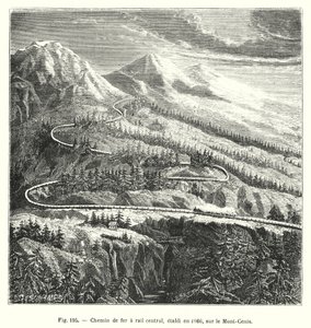 Ferrovia Central, criada em 1866, no Mont-Cenis (gravura) de European School