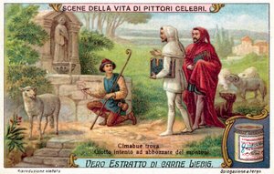 Cimabue encontrou Giotto esboçando intencionalmente ovelhas (chromolitho) de European School