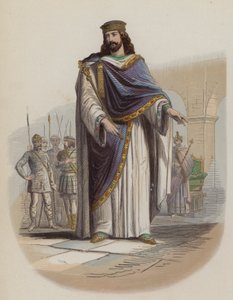 Clovis I, Rei dos Francos (gravura colorida) de European School