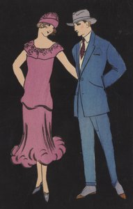 Casal com vestido elegante (litografia a cores) de European School
