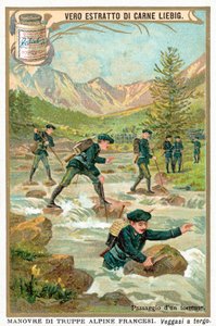 Atravessar uma torrente de montanha (chromolitho) de European School