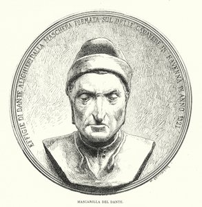 Máscara da morte de Dante Alighieri, poeta italiano medieval (litho) de European School