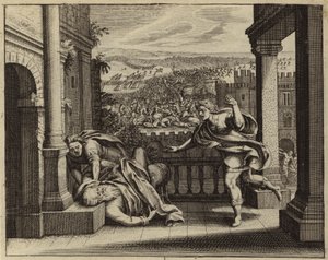 Morte de Eli depois dos filisteus capturarem a Arca do Pacto dos israelitas (gravura) de European School