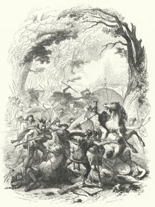 Derrota do exército romano sob Sabinus e Cotta pelos gauleses, 54 a.C. (gravura) de European School