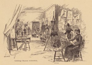 Aula de desenho no Museu de Gotemburgo, Suécia (gravura) de European School