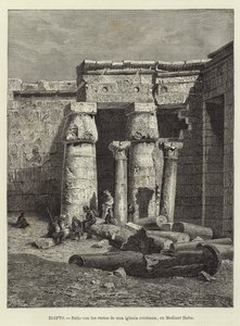 Egito - Pátio com os restos de uma igreja cristã em Medinet Habu de European School