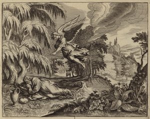Elijah despertado por um anjo no deserto (gravura) de European School