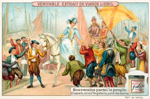 Elizabeth I da Inglaterra entre os marinheiros da sua Marinha (chromolitho) de European School