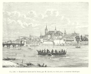 Experiência feita na Newa, por M Jacobi, em 1839, com um motor elétrico (gravura) de European School