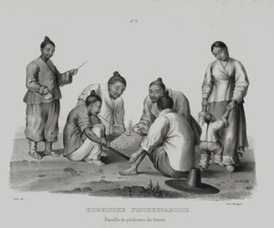 Família de pescadores coreanos (litografia) de European School