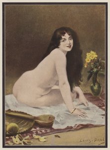 Fantasia, mulher sentada sobre um tapete (cor litho) de European School