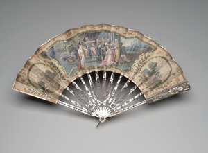Ventilador dobrável com um sujeito do Antigo Testamento, possivelmente Adonijah antes de Salomão, c.1770s (meios mistos) de European School