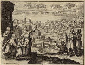 Cavalaria dourada no ar sobre Jerusalém (gravura) de European School