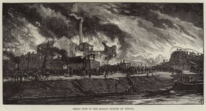 Grande incêndio no subúrbio de Rossau em Viena (gravura) de European School