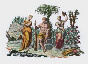 Heracles em um jardim (gravação colorida) de European School