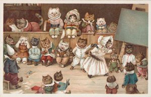 Postal humorístico de um gato (litografia a cores) de European School