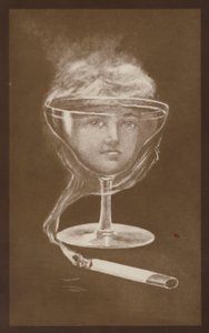 Imagem do rosto de uma mulher, criada por um copo de vinho e fumo de cigarro, c1917 (litografia) de European School