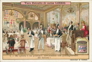 Melhoria da situação de um restaurante após a contratação de um novo chefe de cozinha (cromolitografia) de European School