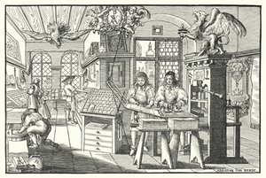 Interior de uma oficina de impressão de livros, c1676 (gravura) de European School