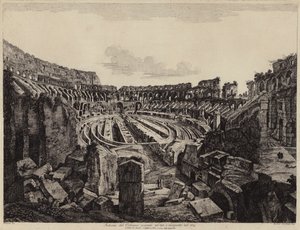 Interior do Coliseu em Roma, escavado em 1813 e inaugurado em 1814 (gravura) de European School