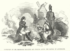 Entrevista dos imperadores Napoleão e Francisco após a Batalha de Austerlitz (gravura) de European School