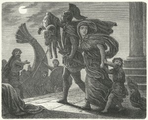 Jasão escapando da Cólquida com Medeia e o Velocino de Ouro no Argo (gravura) de European School