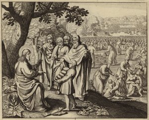 Jesus Cristo alimentando os cinco mil (gravura) de European School