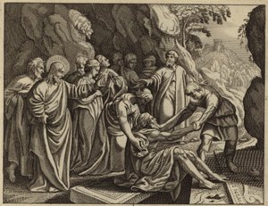 Jesus Cristo ressuscitando Lázaro dos mortos (gravura) de European School