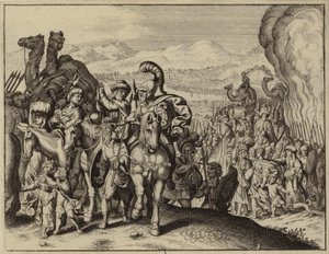 Josué e os israelitas atravessam o rio Jordão e entram em Canaã (gravura) de European School