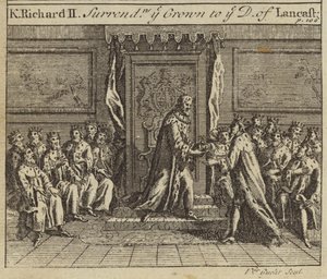 Rei Ricardo II, entregando a coroa da Inglaterra a Henrique Bolingbroke, Duque de Lancaster, 1399 de European School