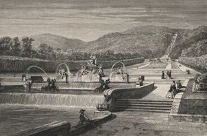 O pedaço de água e a cascata, em Caserta (gravura) de European School