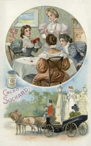 Senhoras, desfrutando, suchard, cacau de European School