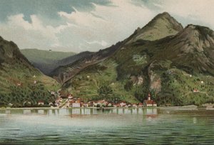 Lago de Lucerna: Gersau (litografia a cores) de European School