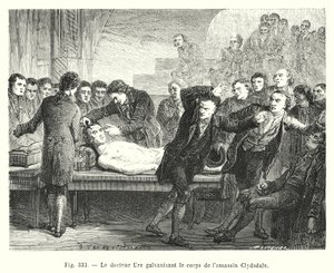 Doutor Ure galvanizando o corpo do assassino Clydsdale (gravura) de European School