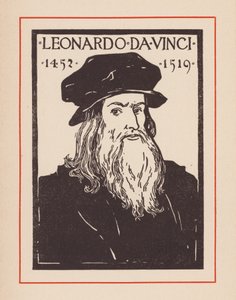 Leonardo da Vinci, polímata italiano do Renascimento (litografia) de European School
